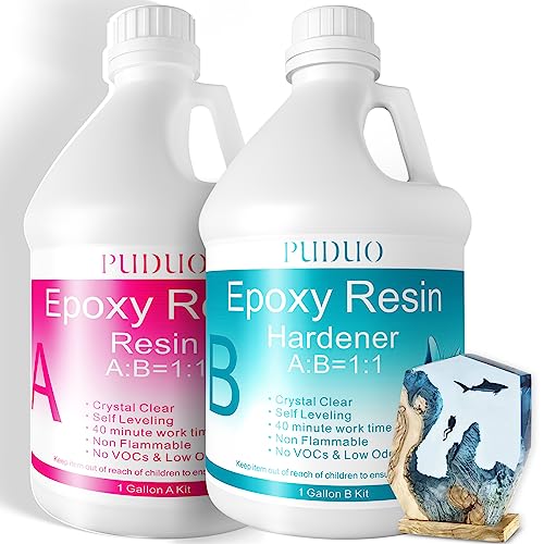 Epoxy Resin Crystal Clear Art 1 Gallon with Pump Kit for Coating, Casting, Art, Jewelry, Tabletop, Bar Top, Live Edge Tables, Fast Curing 2 Part Epoxy Kit