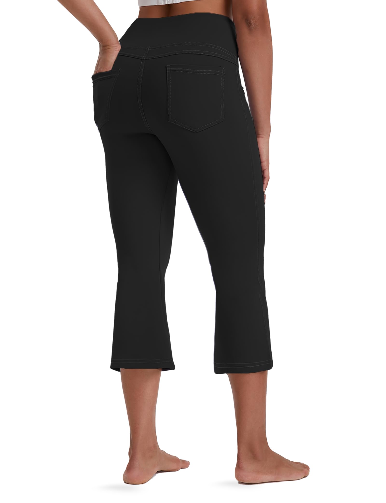 VOOVEEYA Women's Bootcut Yoga Pants, Wide Leg Leggings Flare High Waist with Pockets Petite/Regular/Tall?Bootcut Capri-Solid Black XL?