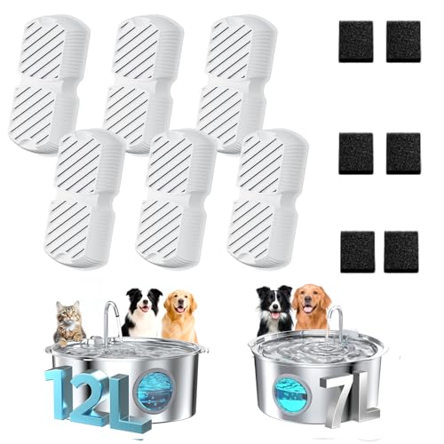 GROOKPET Dog Water Fountain Filters: 12 Dog Fountain Filters - Pet Water Fountain Filters Replacement - Including 6 Filters + 6 Sponges - Suitable for GROOKPET Dog Water Fountain for Large Dogs