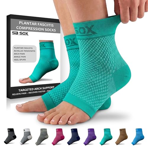 SB SOX Plantar Fasciitis Compression Socks – Arch Support Sleeve for Heel Pain Relief, Achilles Tendonitis & Foot Pain – Toeless Ankle Compression, All-Day Comfort (Green, Large)