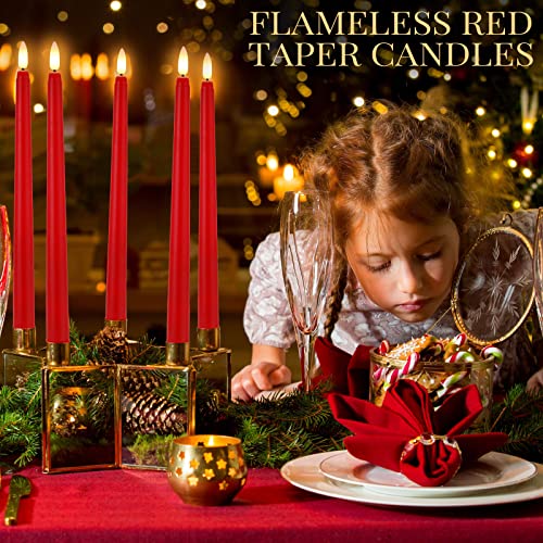 Image of Macarrie 24 Packs Flameless Taper Candles Battery Operated Fake 11 Inch Long Candlelight LED Flameless Candlesticks Flickering Tapered for Summer Fall Wedding(Red)