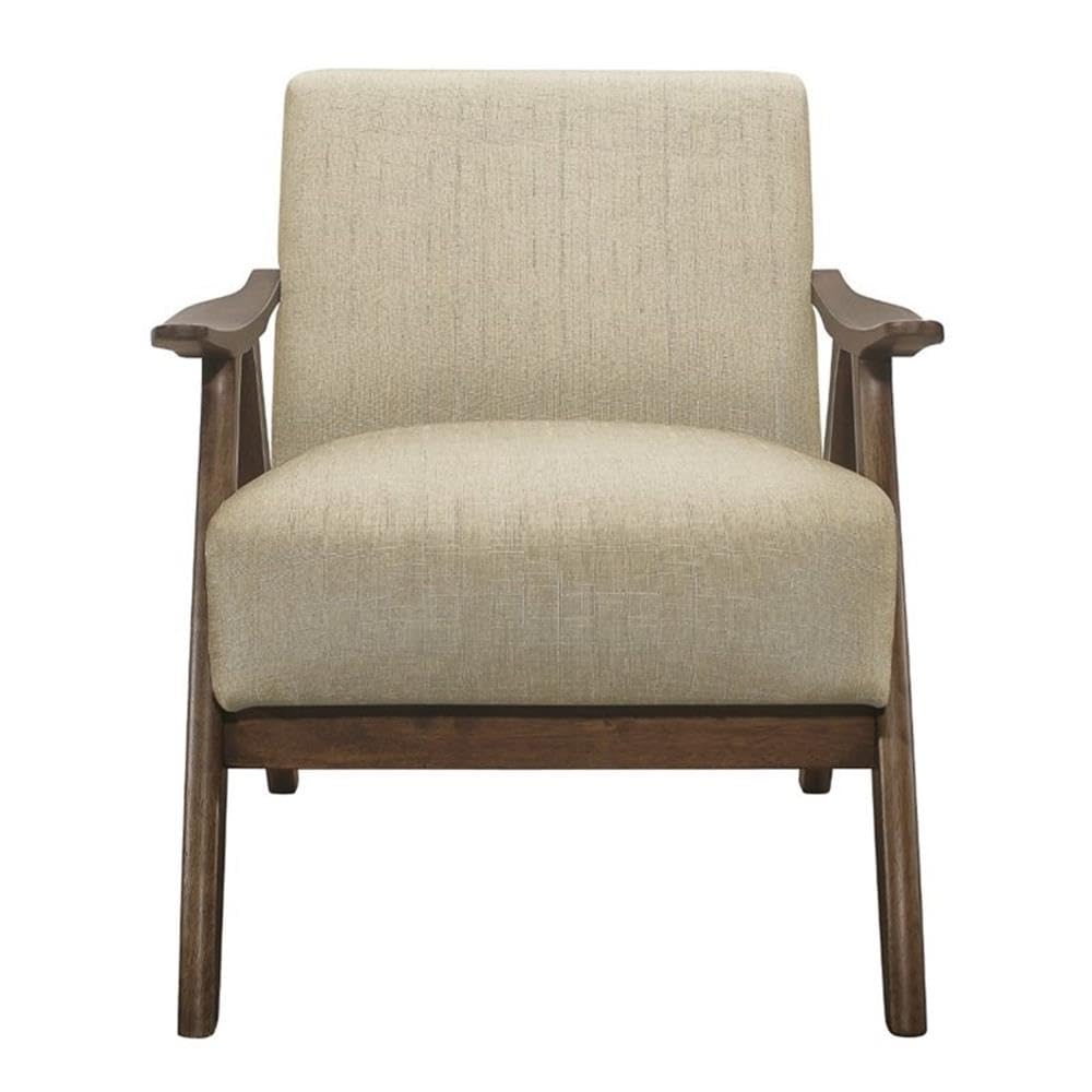 Lexicon Mid Century Modern Accent Chair with Solid Wood Frame in Walnut Finish, Upholstered Living Room Lounge Arm Chair, Thick and Comfy Innerspring Seat Cushion, Linen-Look Fabric, Light Brown