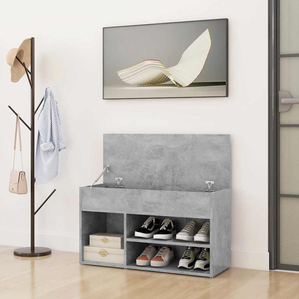 Panca per scarpe con cassetto, legno composito grigio cemento, 80x30x45 cm