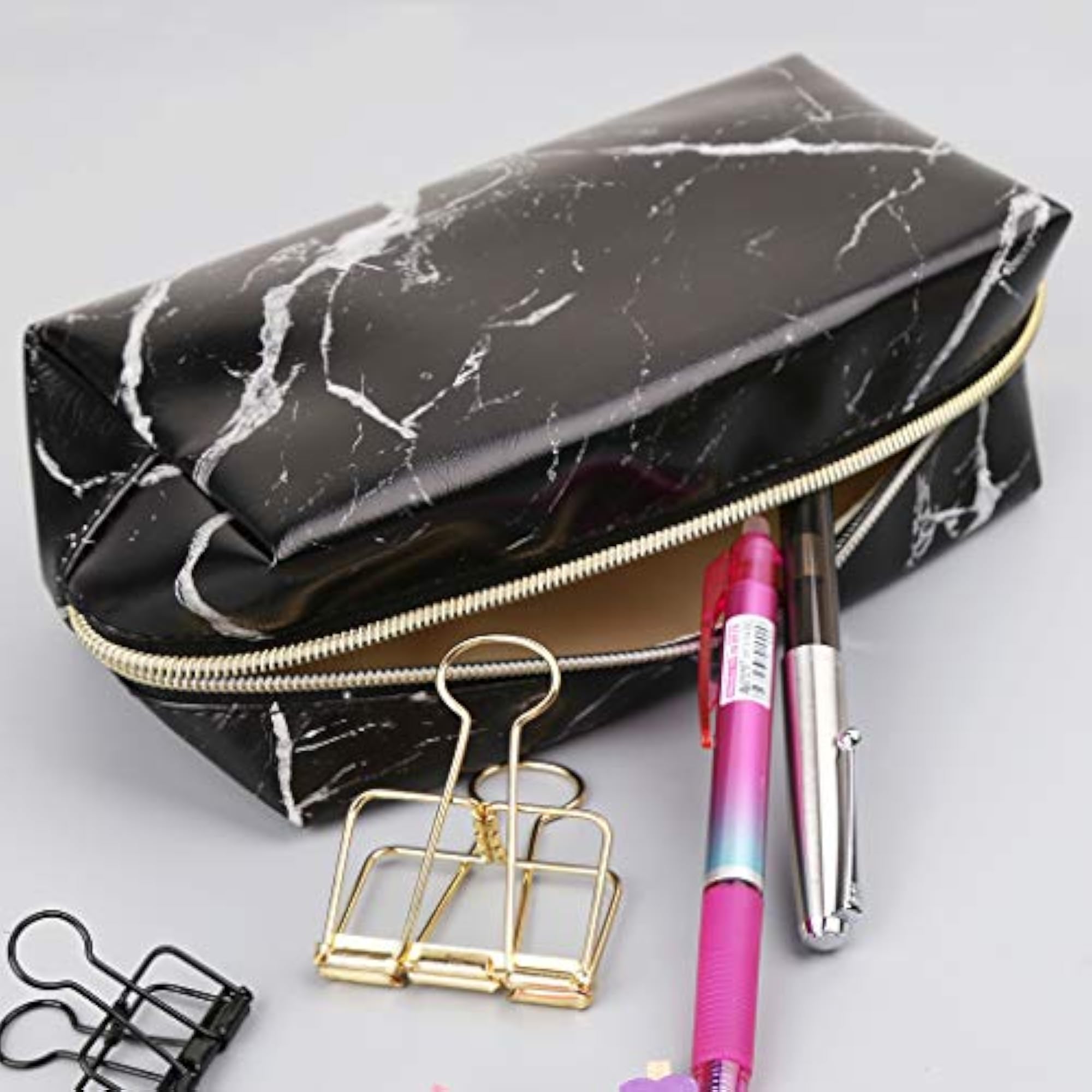 Large Cute Pencil Case Pen Box Zipper Bags Marble Makeup Storage Supplies