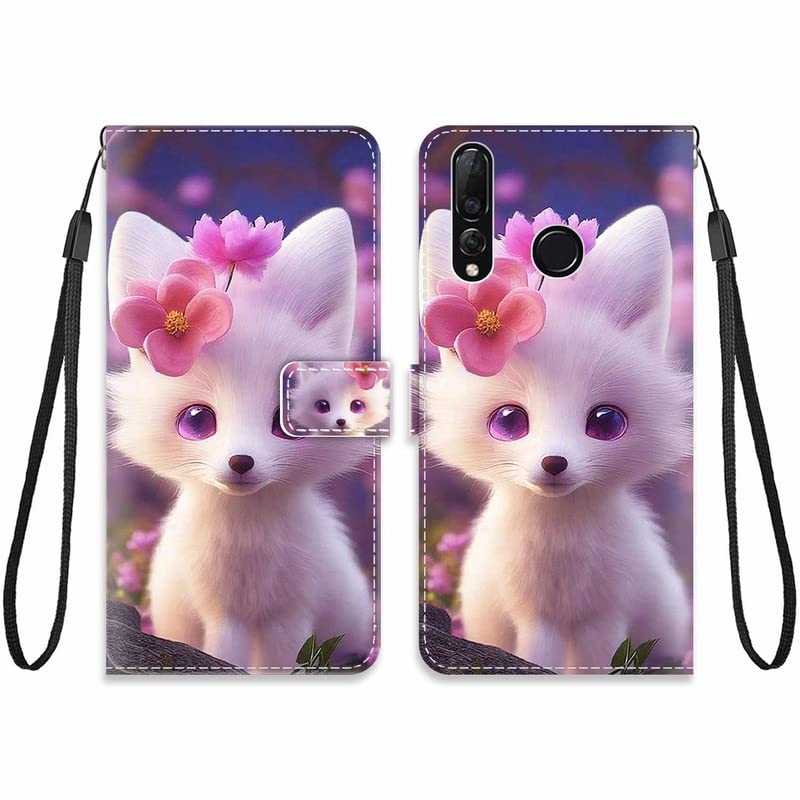 KARTXITAI Cover Compatibile con Huawei nova 4 PU Pelle TPU Silicone Portafoglio Magnetica con Disegni Motivo Animale Flip Custodia in Libro Slot Schede Custodia-Tigre bianca,fiore rosa