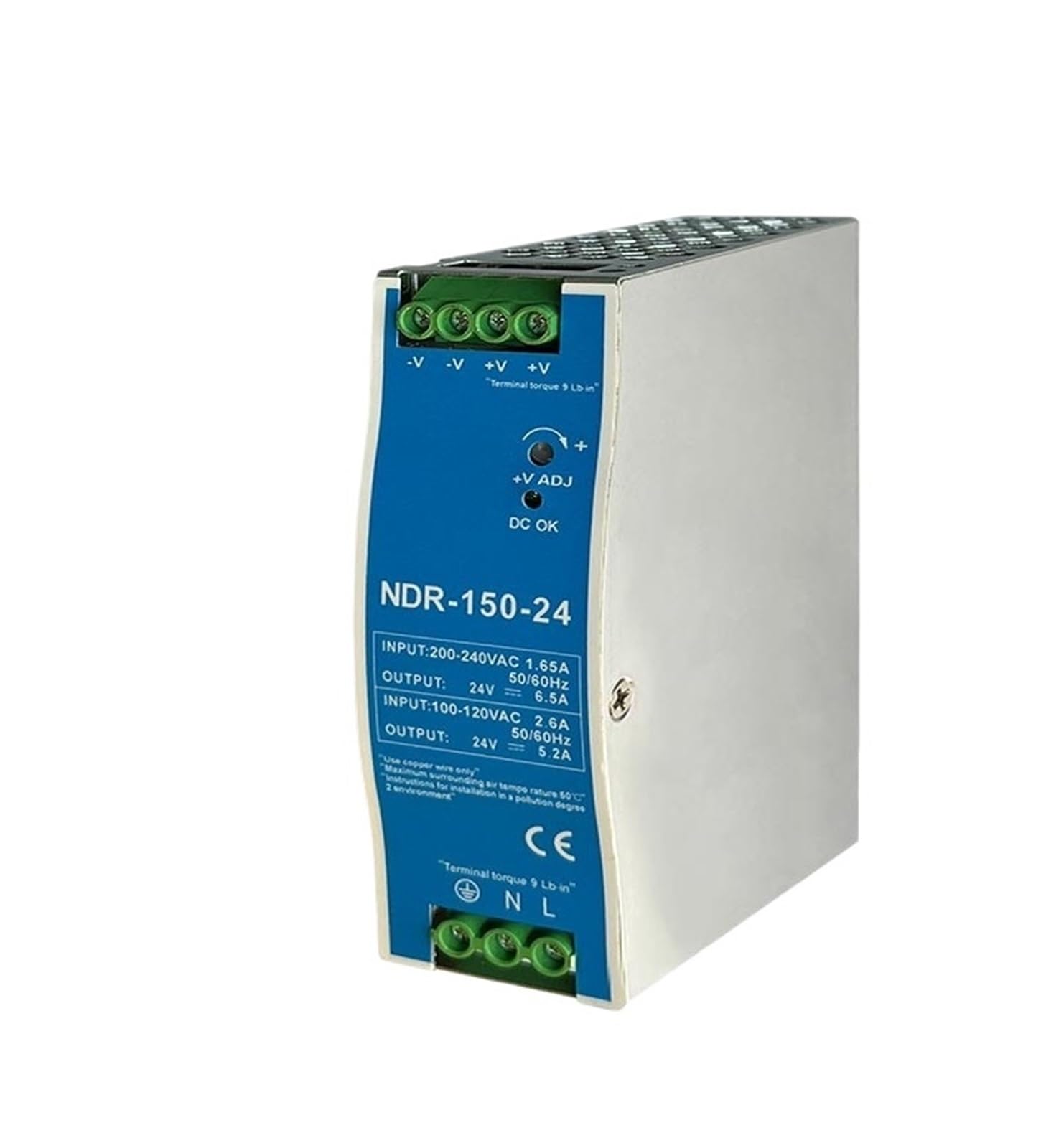 Zasilacz impulsowy, 2,5A 12V 5,2A 24V NDR150W Przemysłowy zasilacz impulsowy montowany na szynie DIN z pojedynczym wyjściem AC na DC(NDR-150W-12V 2.5A)