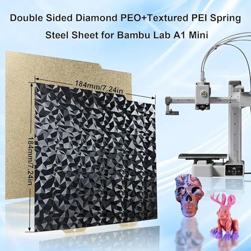 Image of IdeaFormer-3D Diamond PEO Textured PEI Build Plate for Bambu Lab A1 Mini, PEO PEI Textured Spring Steel Plate Flexible PEO PEI Sheet 184x184mm for Bambu A1 Mini