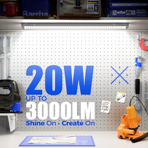 Barrina INWT80200665IC Led Shop Light 2Ft, 20W 3000Lm 5000K, T8 Led Light Fixture, Clear Cover, Ceiling And Utility Shop Light, Linkable Tube Lights thumb #1