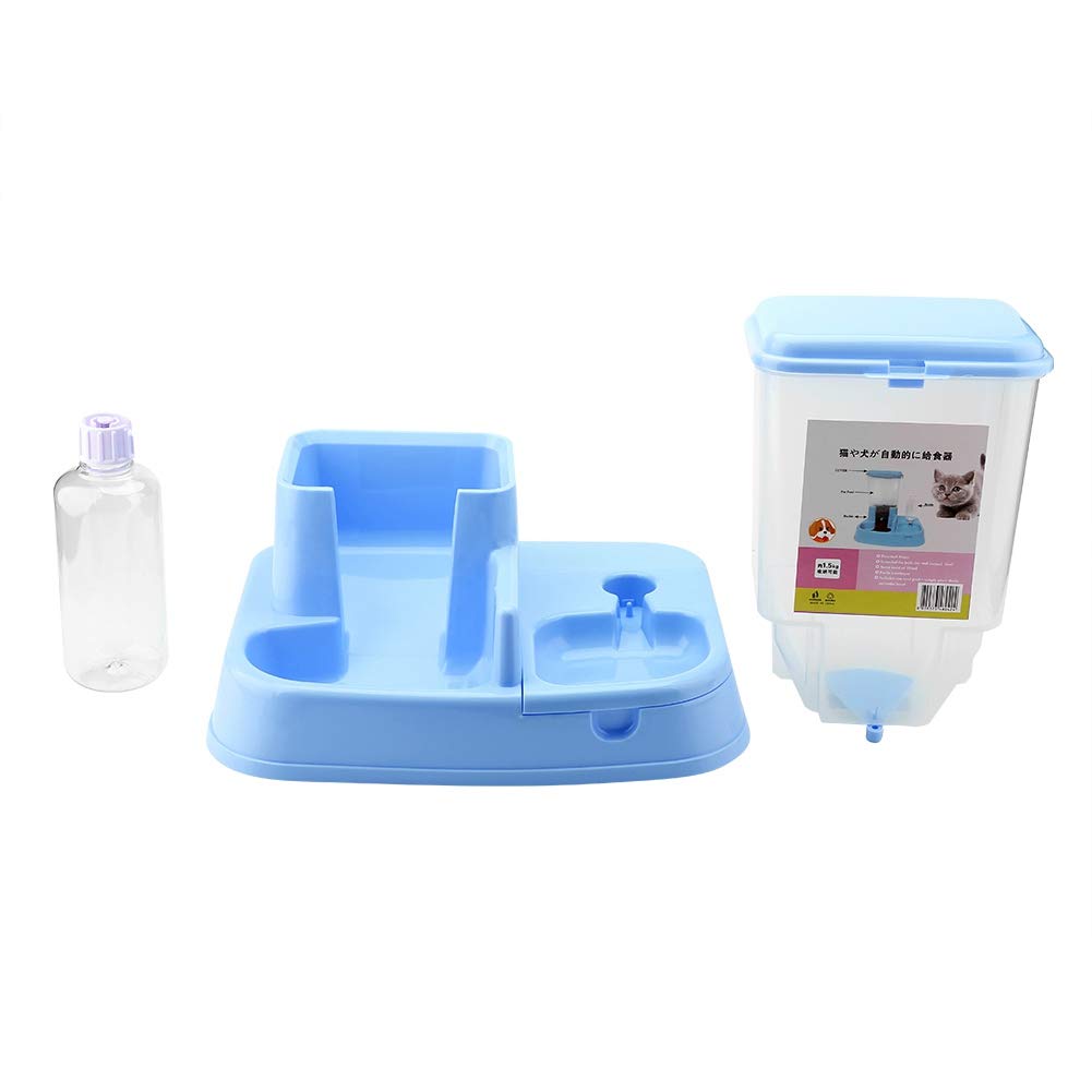 Alimentatore Automatico per Cani e Gatti Distributore di Cibo e Acqua 2 in 1 Materiale Ecologico Grande capacità 500 Ml 34 * 27 * 35 Cm (Blu)
