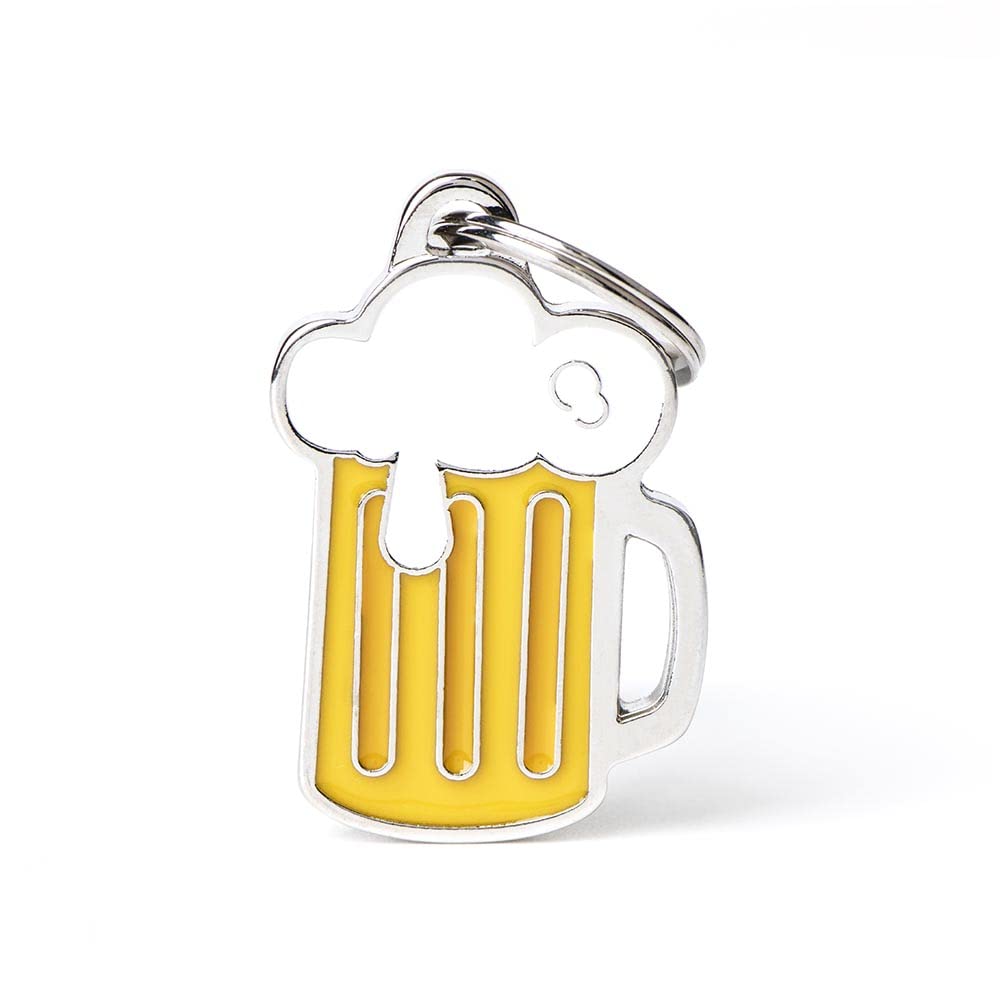 My Family Personalized Made in Italy Dog Medallion, Beer, Free Engraved Dog Tag, Hand Enameled Metal, Food Collection, 25x37mm