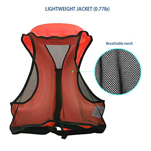 Omouboi Floatage Jackets Inflatable Snorkel Vest Adult Swimming Jacket For Diving Surfing Swimming Outdoor Water Sports Suitable For 90-220Lbs (Red) #TOP3