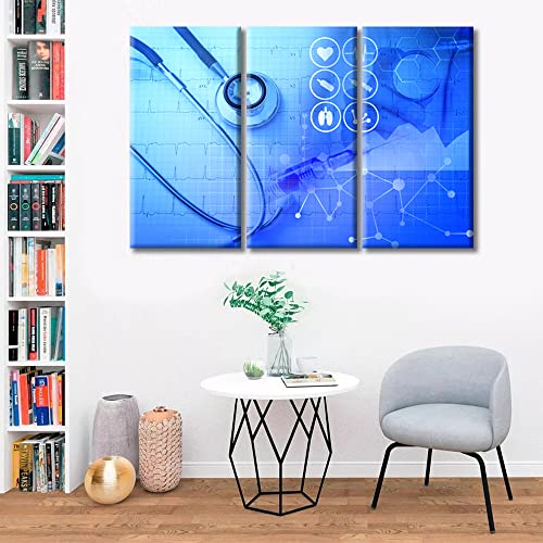Image of TUMOVO 3 Piece Wall Decor Medical Stethoscope Medical Examination Poster Canvas Paintings for Bedroom, Bathroom, Office. Clinical Laboratory Print on Canvas Framed Ready to Hang (42 inch Wx28 H)