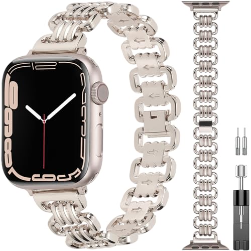 Adromu Metal Band Compatible with Apple Watch Bands 49mm 45mm 44mm 42mm 41mm 40mm 38mm Women Men, Dressy Stainless Steel Square Hollow Design Jewelry Adjustable Strap for iWatch Ultra 2 SE Series