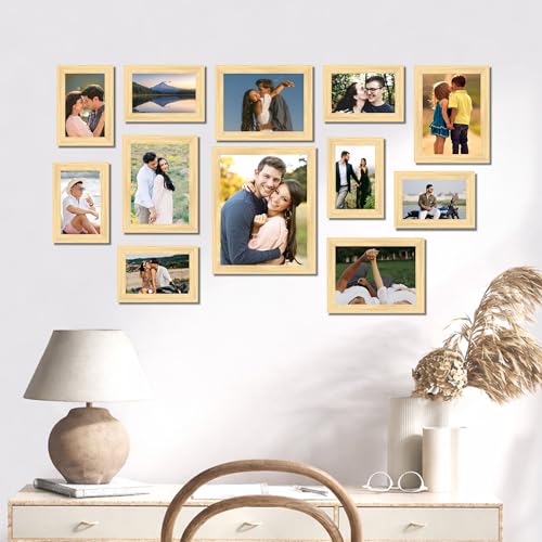 Image of Family Photo Frame Set of 12 for Wall Decor, Wooden Finish Collage Picture Frames for Living Room, Bedroom, Multi-Size Wall Hanging Gallery Frame Set, (7 Set 4x6, 4 Set 6x8, 1 Set 8x10 Inch)