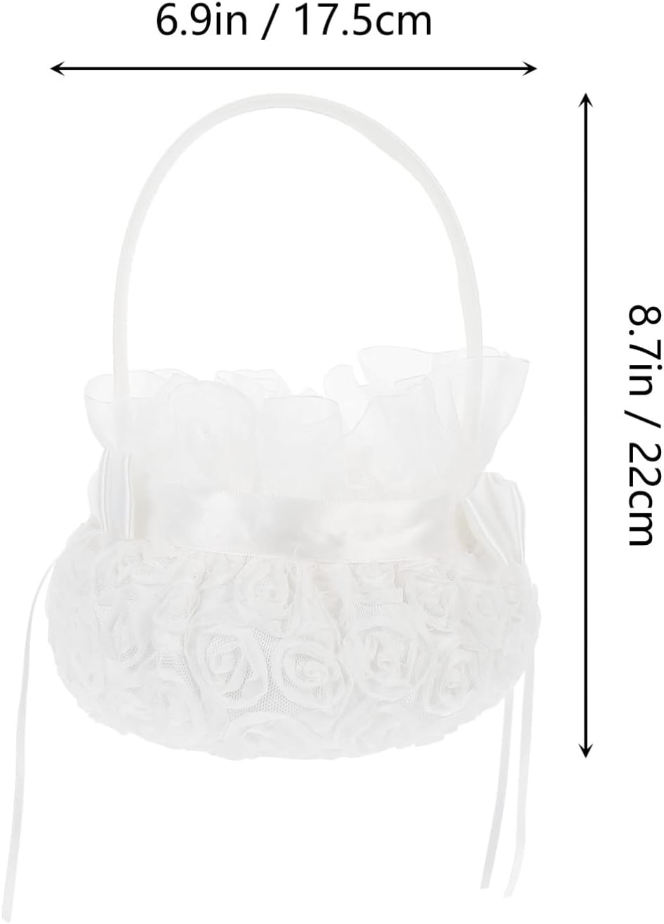 Homoyoyo 2PCS Wedding Ceremony Basket, Bowknot Silk Cloth Wedding Ceremony Party Rose Flower Candy Basket with handles for Wedding Party Supplies, wedding flower basket