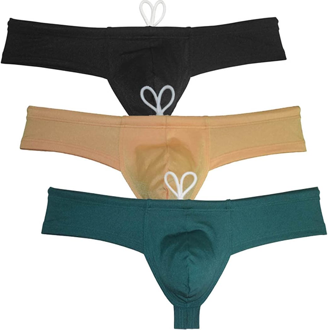 Men's Brazilian Bikini Swimsuit Thong Drawstring Swimwear Solid Shiny Ultra Cheeky Swim Boxer Briefs