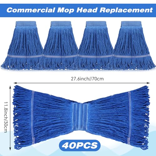 Image of Nuogo 40 Pcs Commercial Mop Head Replacement Heavy Duty Mop Head Refill Wet Industrial Looped End String Cotton Mop Heads Bulk for Home Industrial Commercial Cleaning Supplies, Blue