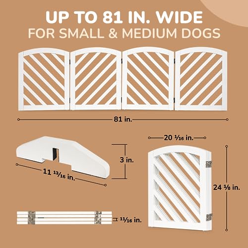 dCee Solid Acacia Wood Dog Gate, Freestanding Dog Gates Indoor Wide 205.7 cm / 80.99 inch, Foldable Pet Gate with 4 Panels & 2 Support Legs for Doorway, Kitchen, Hall, Stairs White by dCee - Image 2