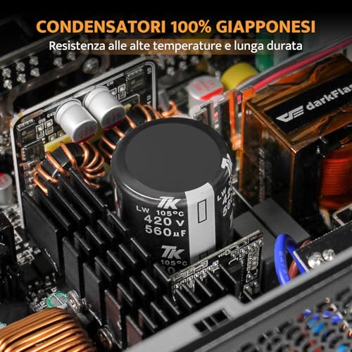PMT750 Alimentatore Completamente Modulare ATX 3.1 e PCIe 5.1, cavo 12VHPWR, 100% Giapponesi 105°C, Alimentatore da Gioco 80 Plus Gold, Dimensioni Compatte 150 mm, (Bianco, 750 watt) - Alimentatore - Immagine 5