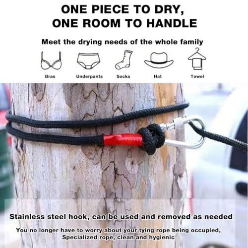 Image of HASTHIP 10m Clothes Drying Rope - Heavy Duty Polyester Cloth Rope for Drying Clothes with Hook 8mm Steel Core Clotheslines Wire Cloth Dry Ropes Wire, Black
