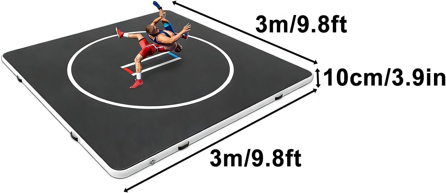Foldable Home Wrestling Mat, 9.8x9.8' Inflatable Wrestling Mats, with Electric Pump, Carry Bag and Repair Kit, for BJJ, Grappling, Martial Arts, MMA and Boxing