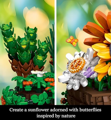 Image of 924 Pieces Sunflower Bonsai Plant Building Set, Compatible with Lego Flower Building Sets, Exquisite Plant Model for Adults, Perfect for Mothers Day & Birthday Display