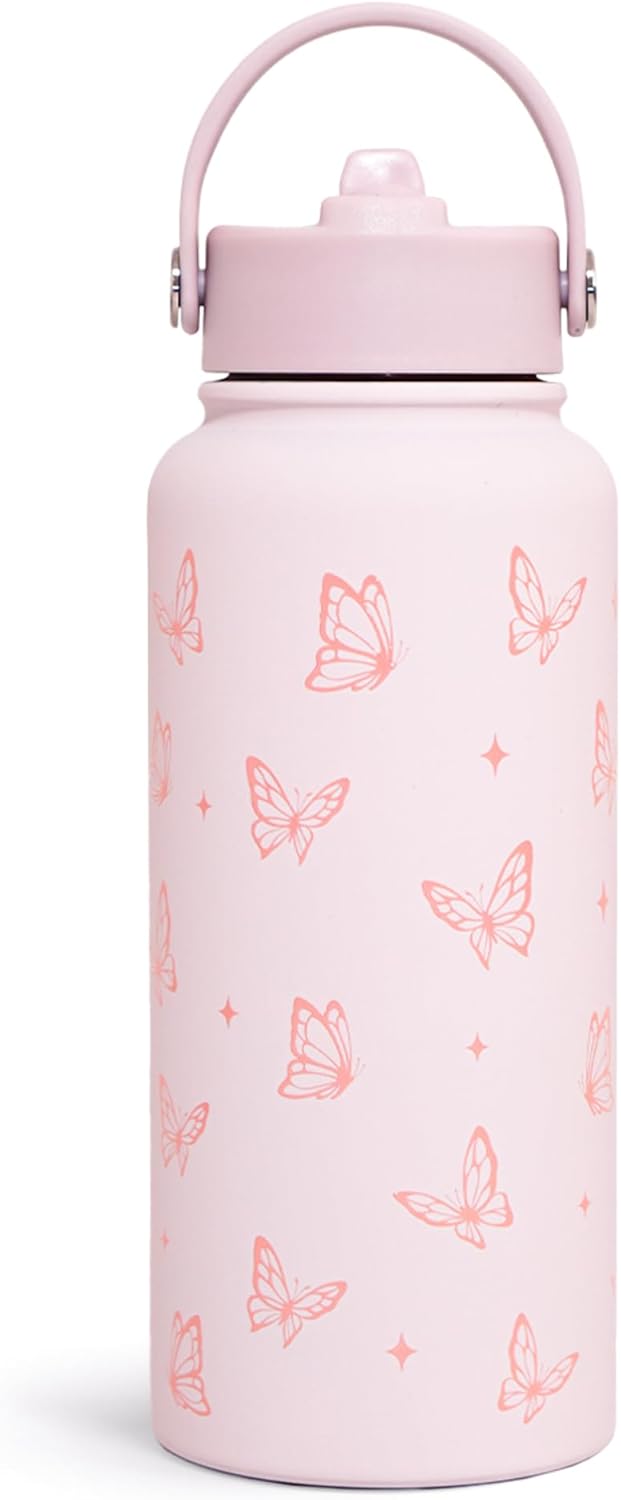 Butterfly Water Bottle Insulated Vacuum Stainless Steel 32oz with Lid, Gifts for Women Girls Teens Birthday Christmas