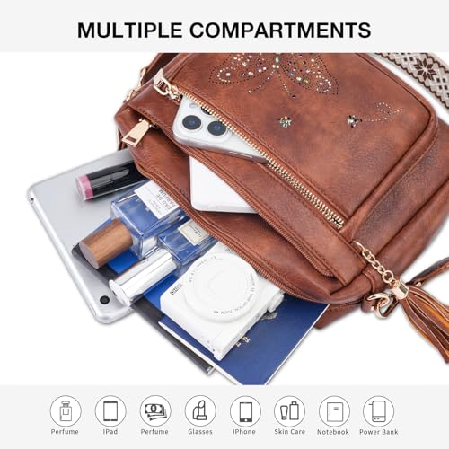 Image of KITEVIUN Crossbody Bags for Women Trendy Leather Crossbody Purse Shoulder Handbags Butterfly Design