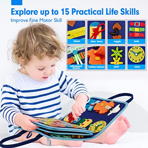 Image of hahaland Montessori Busy Board for Toddlers, Preschool Learning Activities | Life Skills, Alphabet, Number, Shape, Color, Animal, Weather, Toddler Boy Learning Educational Busy Book Airplane Travel Toy