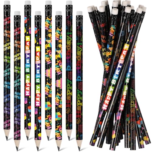 S Colorful Birthday School Student Supplies Unsharpened Hb Pencils With Erasers Stationery Bulk For Teacher Classroom Reward Party Supplies(black,birthday)