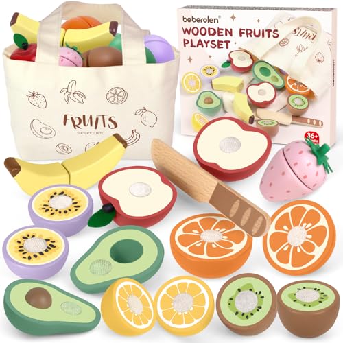 Beberolen Jouet Bois Fruit de Coupe pour Dinette Enfant, Jeux Ustensile Accessoire Cuisine Bois...