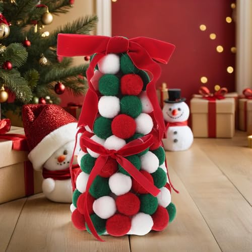 Mini árbol de Navidad resistente DOITOOL, decoración interior con pompón y lazo para hogar 6