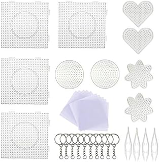 Allazone 5 mm 10 Pack Fuse Beads Boards, Large Round Square Clear Plastic Pegboards with 6 PCS White Beads Tweezers, 10 PCS Ironing Paper and Keychain for Kids Craft Supplies