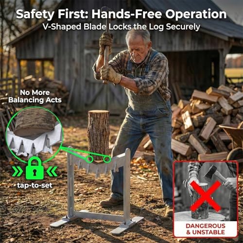 13.8 Inch XL Manual Log Splitter with Self-Locking V-Blade for Hands-Free Safety - Unbreakable Welded Steel Firewood Cutter - Rust-Proof Electroplated Finish for Large Rounds, Fireplace & Camping - Thumbnail 7