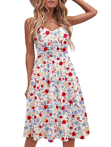 Image of YATHON Casual Dresses for Women Sleeveless Cotton Summer Beach Dress A Line Spaghetti Strap Sundresses with Pockets