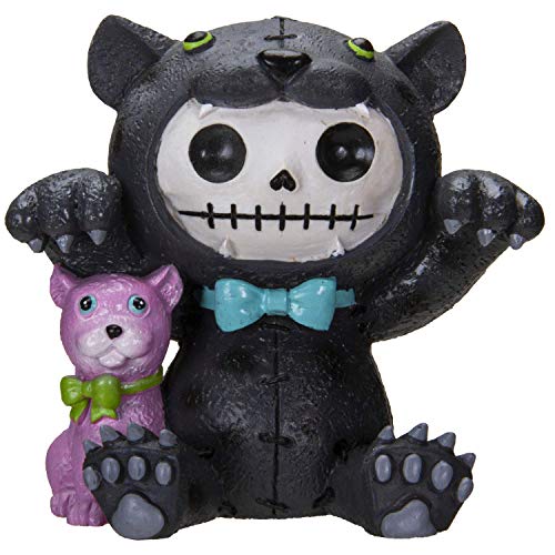 Furrybones Summit Collection Black Panther Basheera Figurine Decorative Signature Skeleton in Black Panther Cat Costume with Pink Panther Doll 4 Inch Tall Collectible Statue