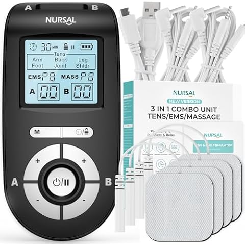 NURSAL TENS Unit EMS Muscle Stimulator, TENS Machine for Back Pain Relief, Physical Therapy, Electric Stim Massager with 22 Modes, Dual Channels,2"x2" Electrode Pads Cover