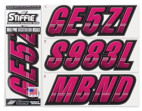 Image of STIFFIE Techtron Berry /Black 3 inch Boat & PWC Registration Decals • Numbers Letters Stickers