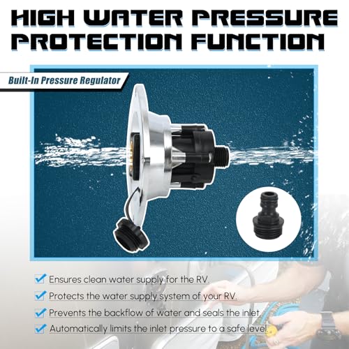 Image of RV City Water Inlet with Pressure Reducing Valve, Chrome Water Fill Inlet Replacement with a Quick Coupling & Check Valve for Rv Camper Motorhome Trailer Marine (Built-in Regulator)