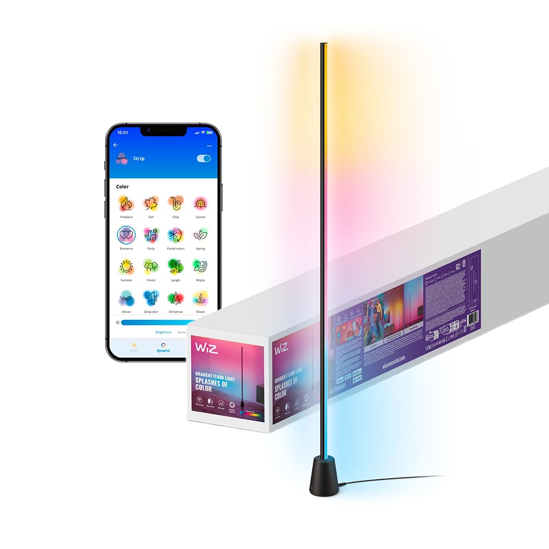 WiZ Lampa podłogowa gradient, Wyświetla wiele kolorów jednocześnie (RGBIC), Łatwy montaż i konfiguracja, łączy się z Wi-Fi, Sterowanie Aplikacją/Głosowe, Działa z Google Home, Alexą i HomeKit