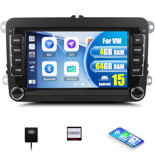 CAMECHO 4+64G Android 13 Radio Coche para VW Golf 5 6 Touran Polo Touran con CarPlay&Android Auto&Mirrorlink,7 Pulgadas Pantalla Táctil con Bluetooth/WiFi/GPS/FM/RDS/USB