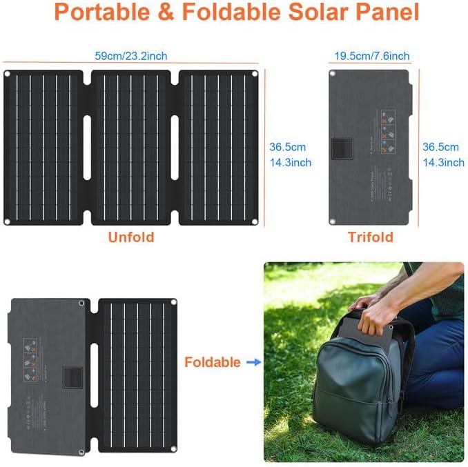 Miniatura 2 de SoulBay Kit de cargador portátil de panel solar de 30 W plegable para acampar al aire libre, pequeña electrónica, con 3 puertos de salida y 12