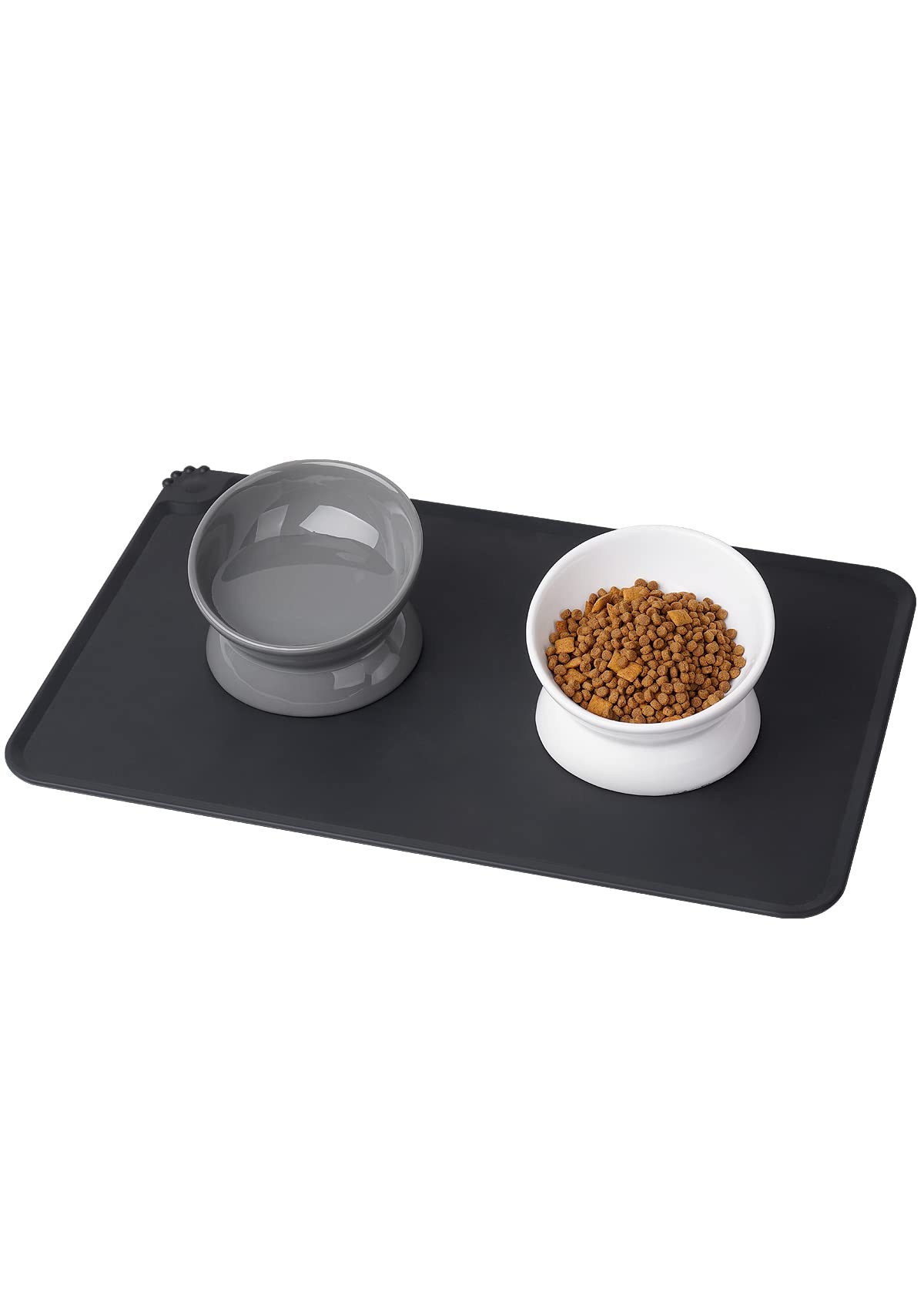 LoeJan Elevated Cat Food Bowl, 5 Oz Ceramic Raised and Tilted Pet Water Bowl, Anti Vomiting and Protect Pets' Spines Cat Dishes for Small Dog, Fat Faced Cat, Kitten (Gray & White, 2 Pack) โ image 1