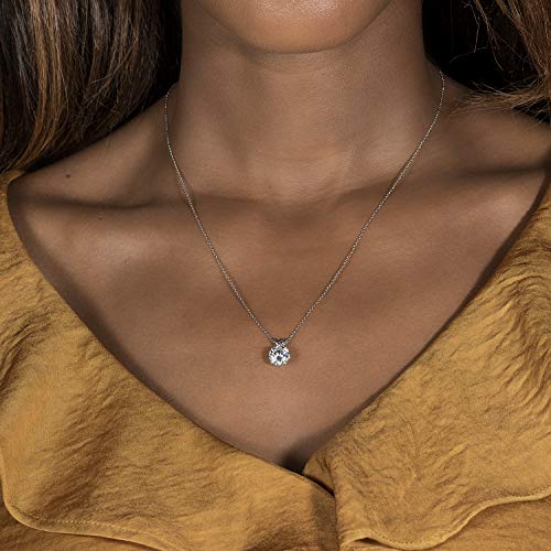 Charles & Colvard Forever One 8mm Round Cut Moissanite Pendant Necklace for Women | 1.9 cttw DEW | Lab Grown | Solid 14K White Gold with Rhodium | 18" Chain - Image 5