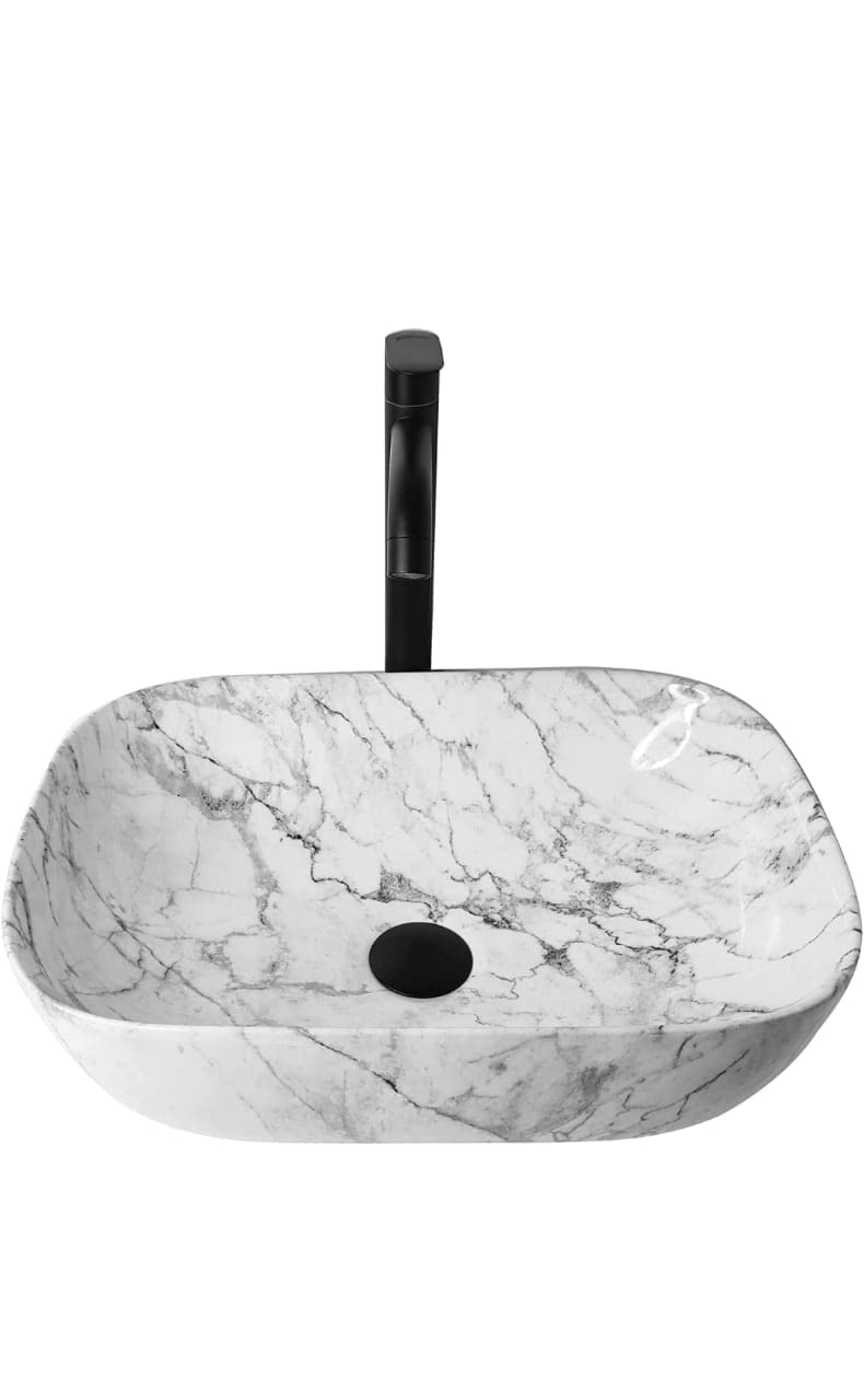 HISRE Table Top Wash Basin For Bathroom | Over Counter Top Wash Basin For Living Room | Washbasin Countertop | Tabletop Ceramic Bathroom Kitchen Sink (45 x 33 x 13 CM) (White - SKTP1005) 1