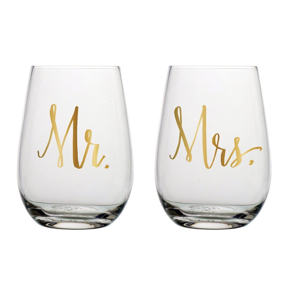 Slant Collections Wine Glasses Wedding Gift Set, 20-Ounces, Mr. & Mrs.
