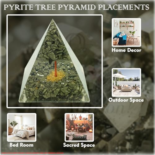Image of Pyrite Tree of Life Crystal Pyramid | 3 Inch | Feng Shui & Vastu Correction | Crystal Pyramid for Positive Energy,Meditation, Health, Good Luck | Home & Office Decor |