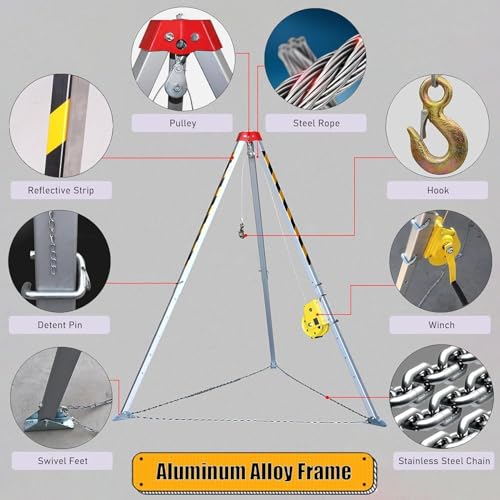 Aluminio Tr para espacios reducidos, altura ajustable para pozos profundos, alcantarillado, chimeneas, kit seguro de protección contra caídas para trabajar en alturas