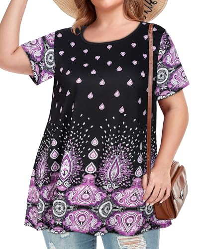 Image of JOELLYUS Plus Size Tops for Women Tunic Floral Casual Short Sleeves T Shirts Flowy Blouses 2026