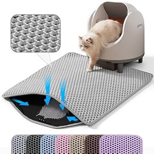 Petinstinct Katzenklo Matte, 75x55cm Großer Doppelschichtiger Katzenklo Unterleger, wasserdichte Langlebige Entwurf Bienenwabe Katzenstreu Matte, Katzentoilette Vorleger, XL, Grau